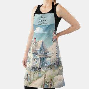 Dreamy Pastel Lighthouse by the Sea Apron