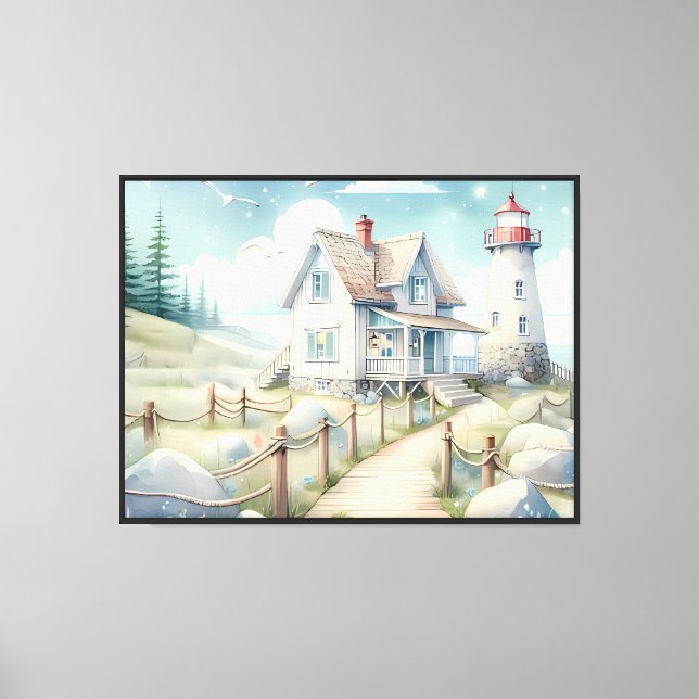 Dreamy Pastel Lighthouse by the Sea Canvas Print (Front)