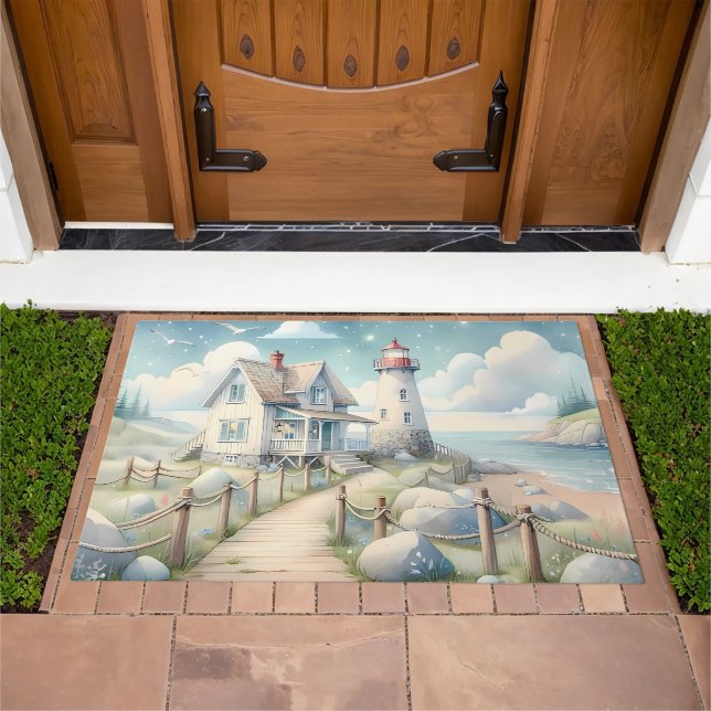 Dreamy Pastel Lighthouse by the Sea Doormat (Outdoor)