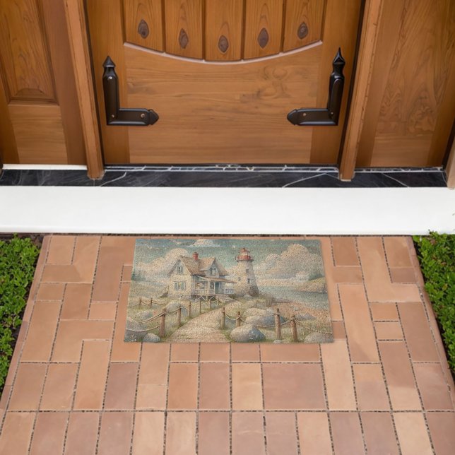 Dreamy Pastel Lighthouse by the Sea Fiber Doormat (Insitu (Outdoor))