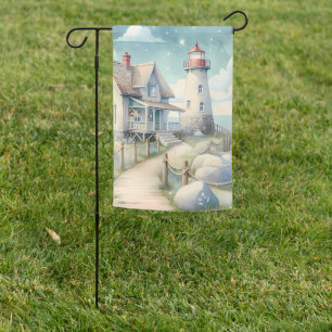 Dreamy Pastel Lighthouse by the Sea Garden Flag