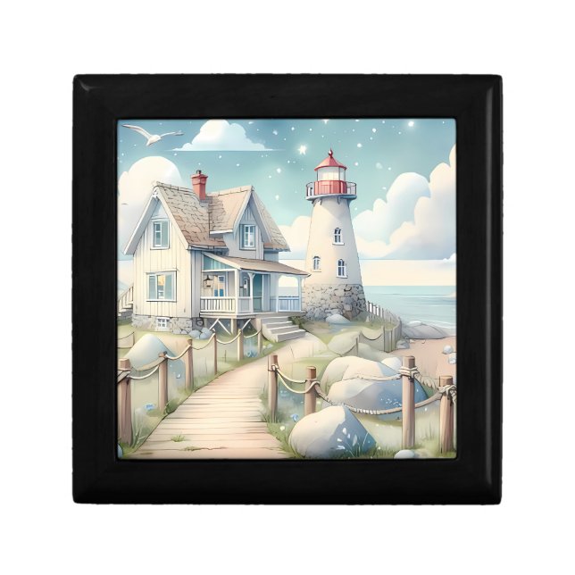 Dreamy Pastel Lighthouse by the Sea Gift Box (Front)