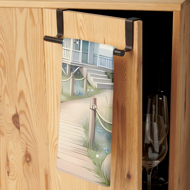 Dreamy Pastel Lighthouse by the Sea Kitchen Towel (Thirds Fold)