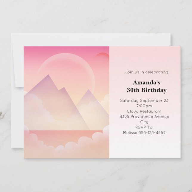 Dreamy Pastel Mountain Landscape Birthday Invitation (Front)