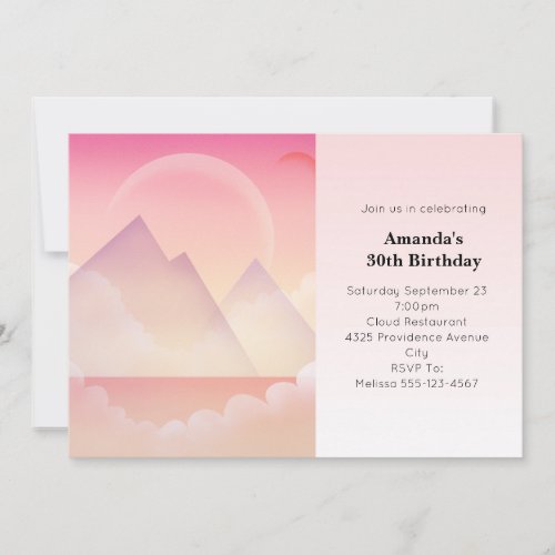 Dreamy Pastel Mountain Landscape Birthday Invitation