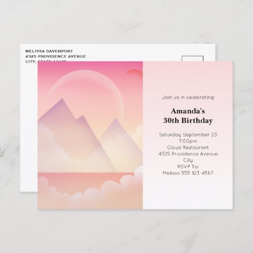 Dreamy Pastel Mountain Landscape Birthday Invite