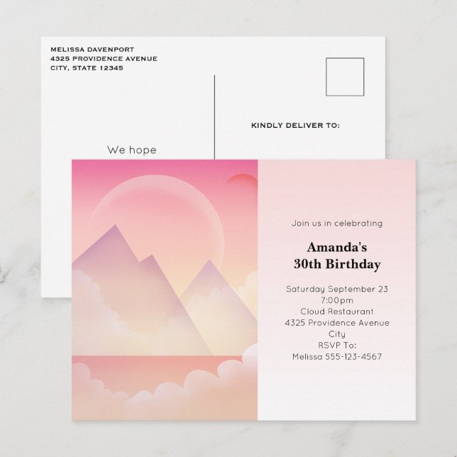 Dreamy Pastel Mountain Landscape Birthday Invite (Front/Back)
