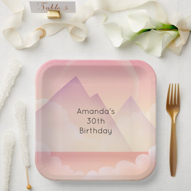 Dreamy Pastel Mountain Landscape Birthday Paper Plates (Wedding)