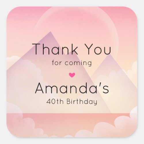 Dreamy Pastel Mountain Landscape Birthday Square Sticker