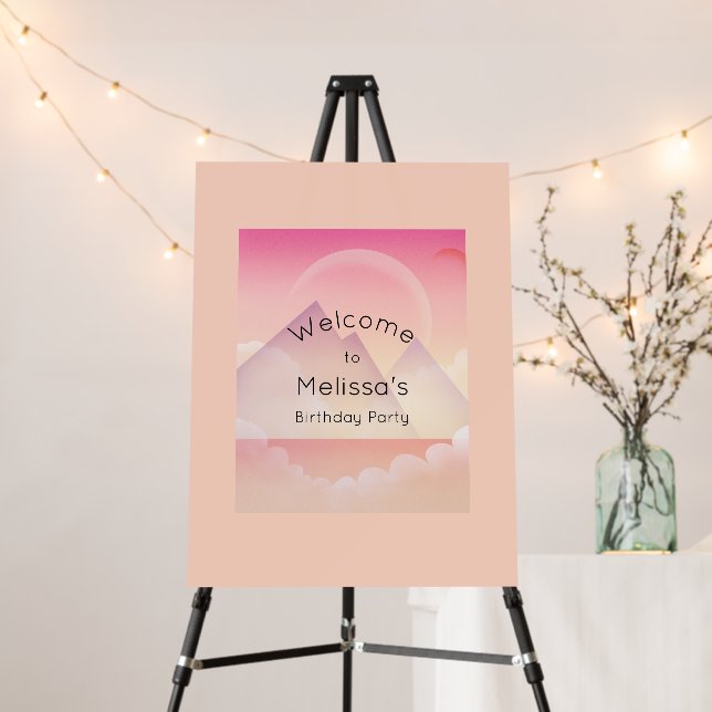 Dreamy Pastel Mountain Landscape Birthday Welcome Foam Board (In Situ (Stand))