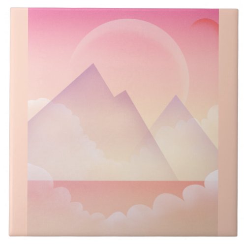 Dreamy Pastel Mountain Landscape Ceramic Tile