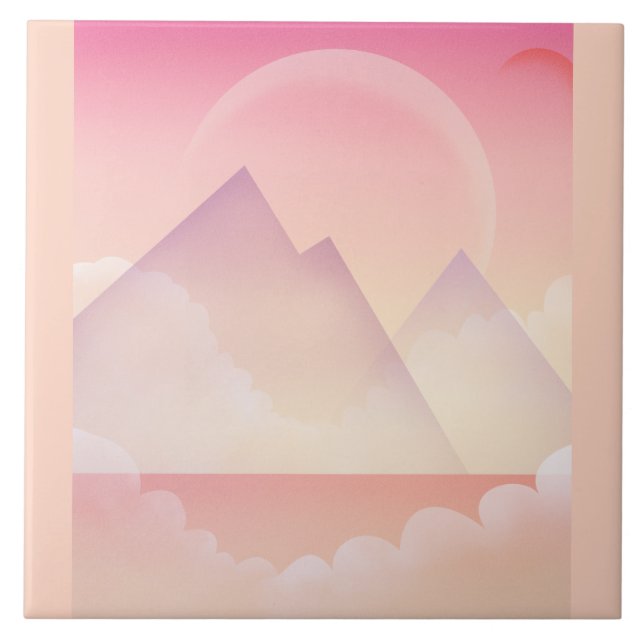 Dreamy Pastel Mountain Landscape Ceramic Tile (Front)