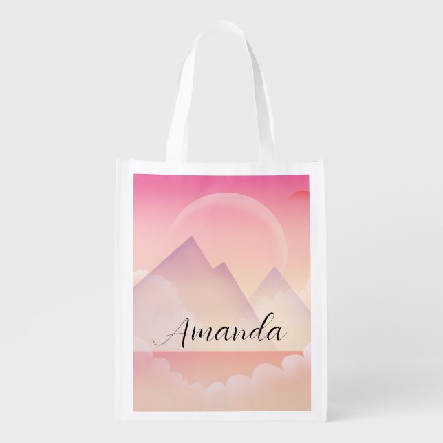 Dreamy Pastel Mountain Landscape Grocery Bag (Front)