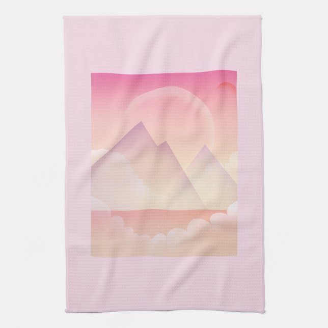 Dreamy Pastel Mountain Landscape Kitchen Towel (Vertical)