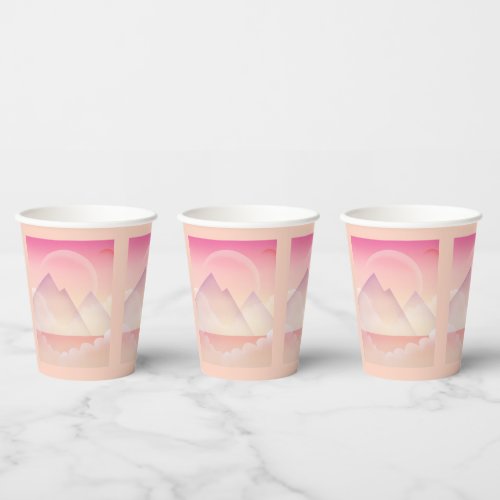 Dreamy Pastel Mountain Landscape Paper Cups