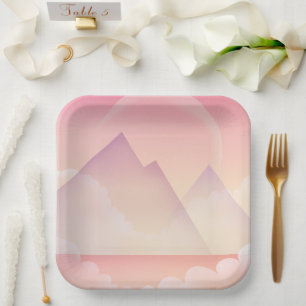 Dreamy Pastel Mountain Landscape Paper Plates