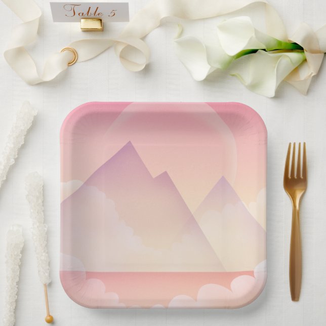 Dreamy Pastel Mountain Landscape Paper Plates (Wedding)