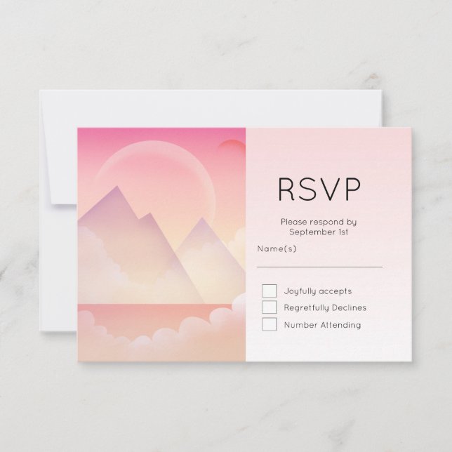 Dreamy Pastel Mountain Landscape RSVP Card (Front)