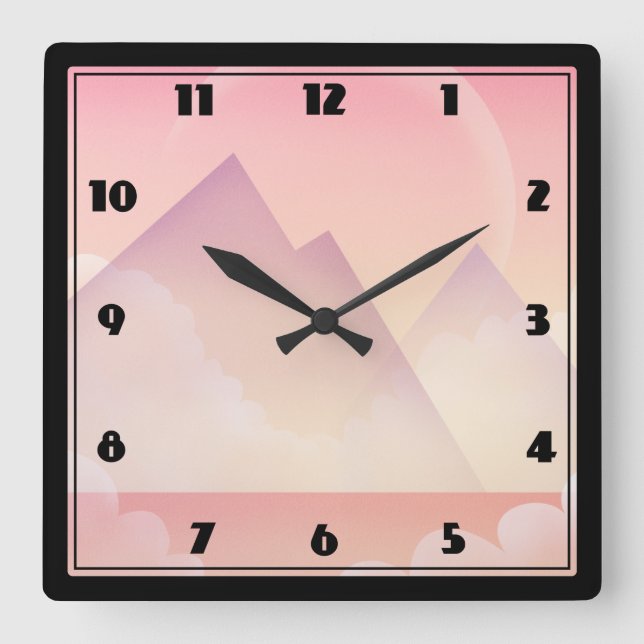 Dreamy Pastel Mountain Landscape Square Wall Clock (Front)