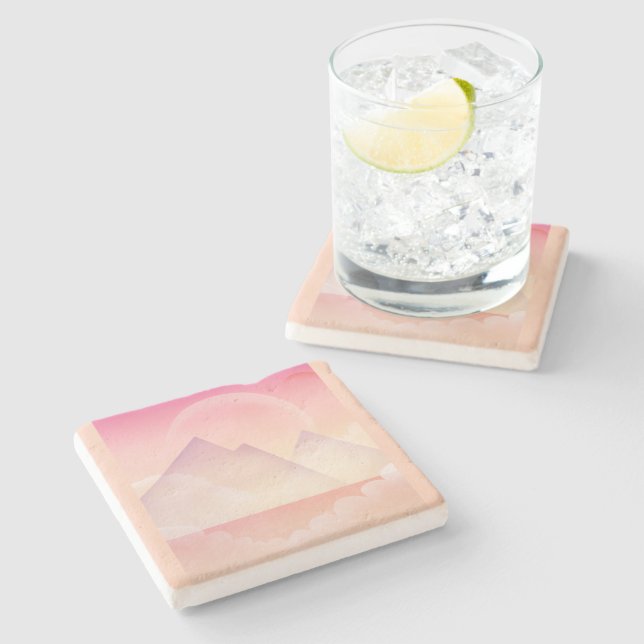 Dreamy Pastel Mountain Landscape Stone Coaster (Side)