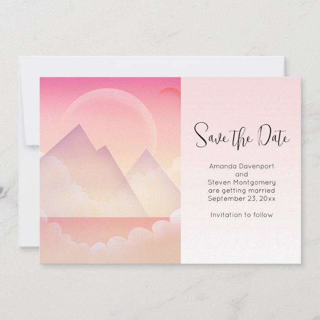 Dreamy Pastel Mountain Landscape Wedding Save The Date (Front)