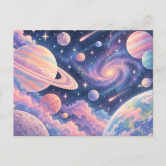 Dreamy Pastel Planets & Galaxy Postcard