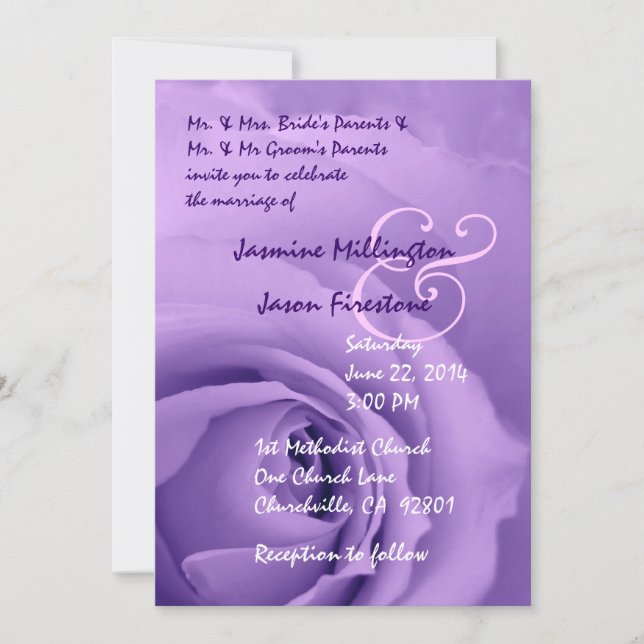 Dreamy Pastel Purple Rose Wedding V2 Invitation (Front)