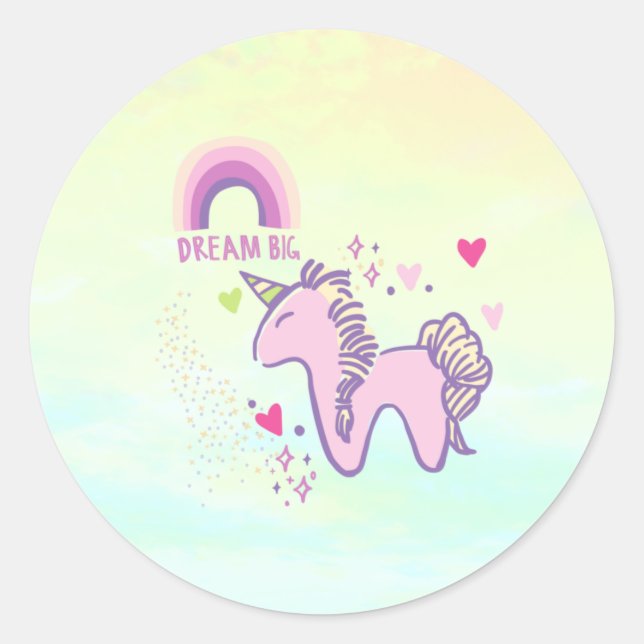 Dreamy Pastel Rainbow Unicorn  Classic Round Sticker (Front)