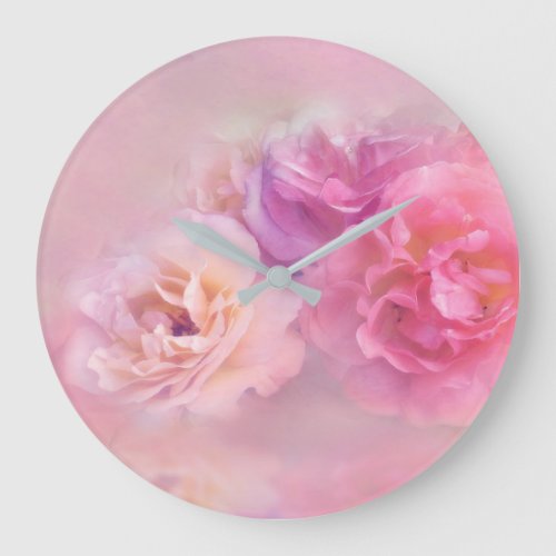Dreamy Pastel Roses  Large Clock