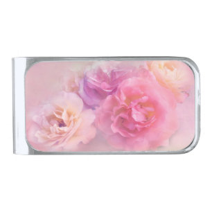 Dreamy Pastel Roses Silver Finish Money Clip