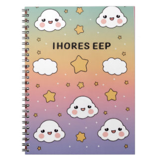 “Dreamy pastel, soft clouds, stars, notebook cover