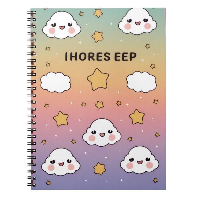 “Dreamy pastel, soft clouds, stars, notebook cover (Front)