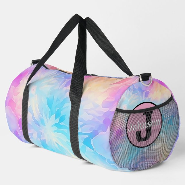 Dreamy Pastel Tie Dye Monogram Personal Getaway Duffle Bag (Right Corner)