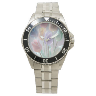 Dreamy Pastel Tulips Floral Art Stainless Steel Watch