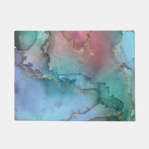 Dreamy pastels _ alcohol ink and gold doormat