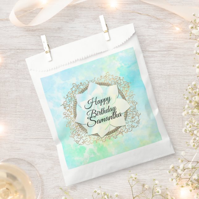 Dreamy Pastels Lotus Flower Custom Birthday Favor Bag (Clipped)