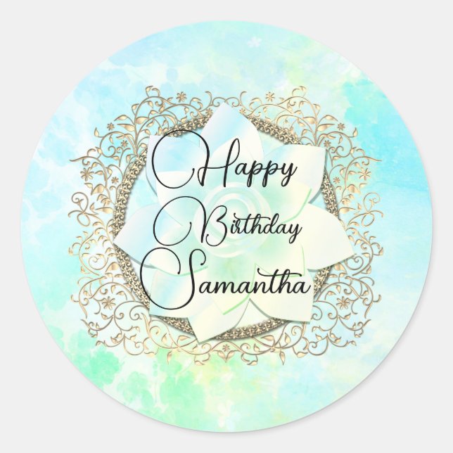 Dreamy Pastels Lotus Flower Personalized Classic Round Sticker (Front)