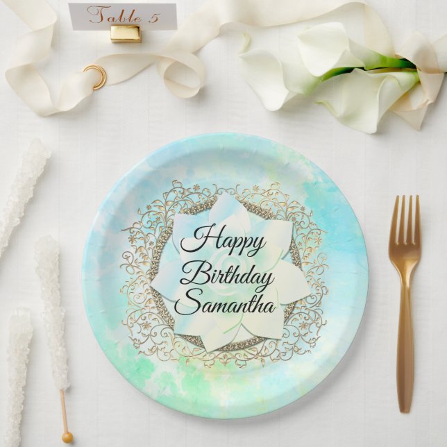 Dreamy Pastels Lotus Flower Personalized Paper Plates (Wedding)