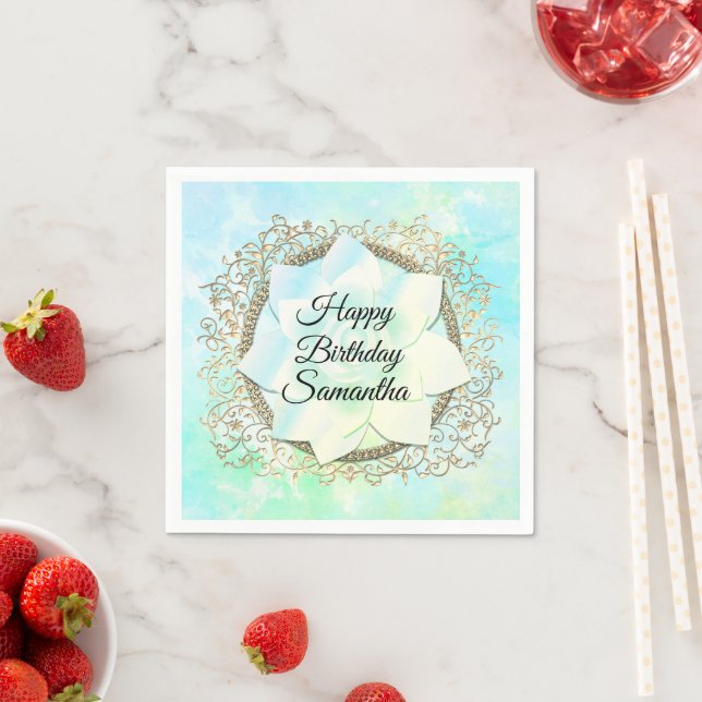 Dreamy Pastels Lotus Personalized Birthday Napkins (Insitu)