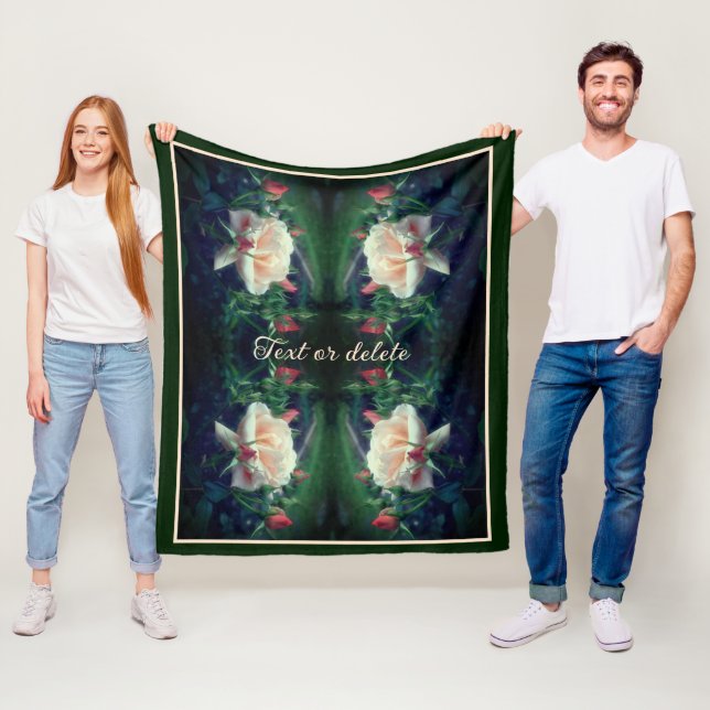 Dreamy Peach Rose And Buds Abstract Personalized Fleece Blanket (In Situ)