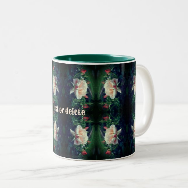 Dreamy Peach Rose And Buds Abstract Personalized Two-Tone Coffee Mug (Front Right)