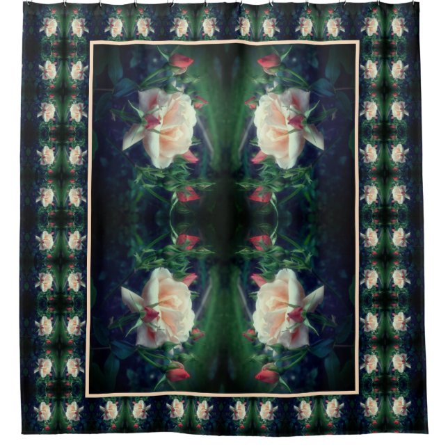 Dreamy Peach Rose And Buds Floral Art Shower Curtain (Front)