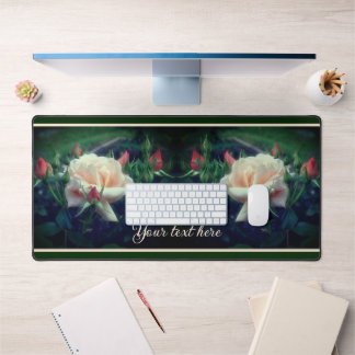 Dreamy Peach Rose And Buds Personalized Desk Mat