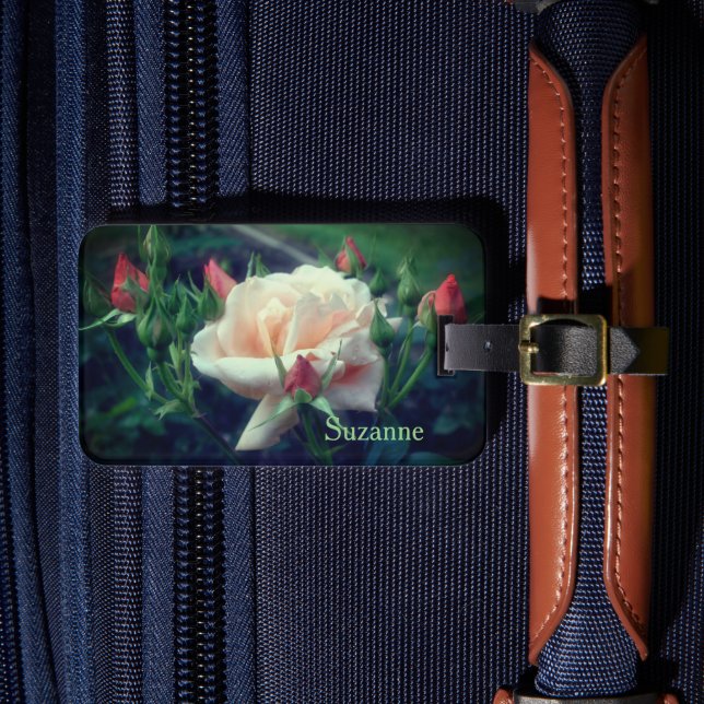 Dreamy Peach Rose And Buds Personalized Luggage Tag (Front Insitu 4)