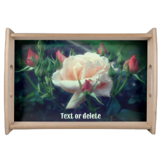 Dreamy Peach Rose And Buds Personalized Serving Tray