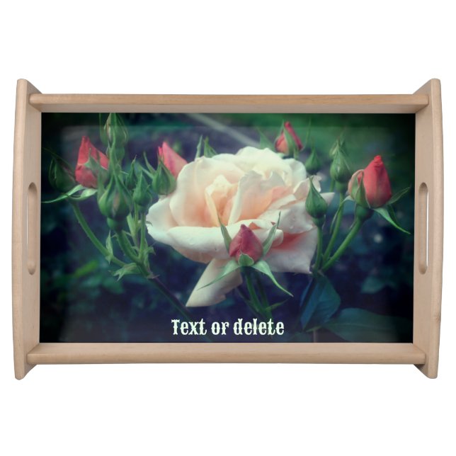 Dreamy Peach Rose And Buds Personalized Serving Tray (Front)