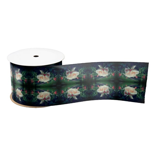 Dreamy Peach Rose And Buds Satin Ribbon (Spool)