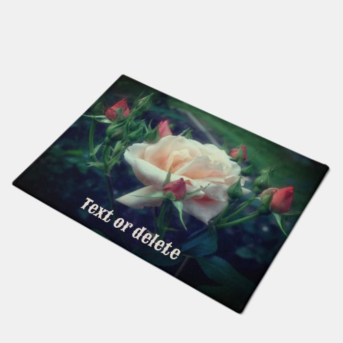 Dreamy Peach Rose And Rosebud Flower Personalized Doormat
