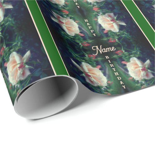 Dreamy Peach Rose Personalized Birthday Wrapping Paper