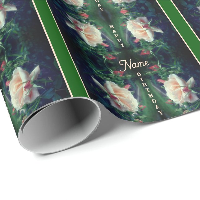 Dreamy Peach Rose Personalized Birthday Wrapping Paper (Roll Corner)